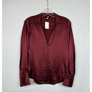 Paige Silk Button-Up Blouse Maroon Size XS